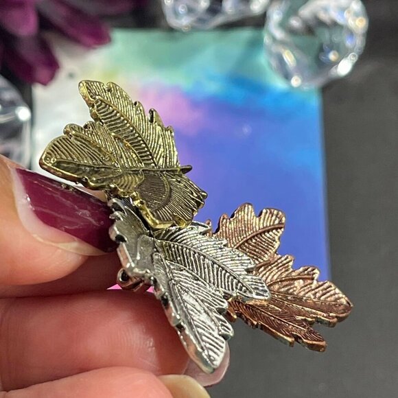 Autumn Leaves Brooch Lapel Pin Gold Bronze Silver Fall Enamel Brooch Badge Pin - Picture 4 of 7